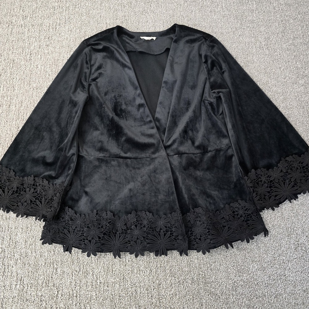 Mystree Black Satin Lace Trim Kimono Sleeve Top L Whimsigoth Romantic